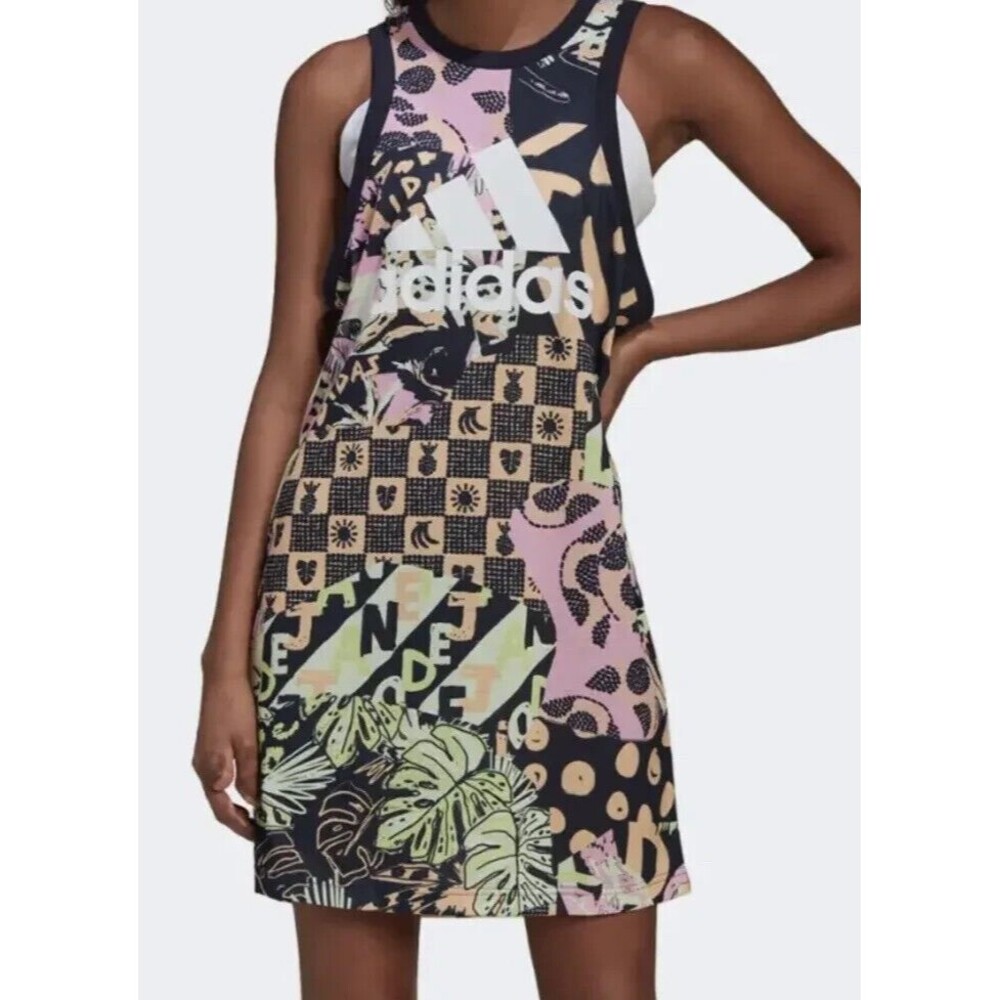 Adidas x Farm Rio Multi Farm Print Cotton Tank Dress Womens Size Small